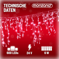 MONZANA® Fairy lights 600 LED 20m dálkové ovládání 8 světelných režimů IP44 vnitřní venkovní světelný řetěz ledový déšť studená 